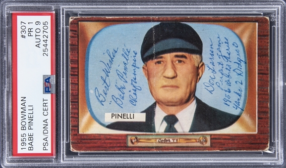 1955 Bowman #307 Babe Pinelli Twice-Signed and Inscribed Card – PSA PR 1, PSA/DNA 9
